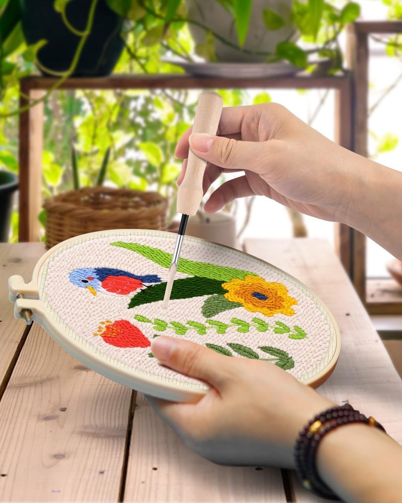 TINDTOP 3 Sets Punch Needle Kits, Flowers Punch Embroidery Kits for Adults Beginner, Tool with Punch Needle Fabric, Hoops, Yarns and Sewing Needles - Image 4